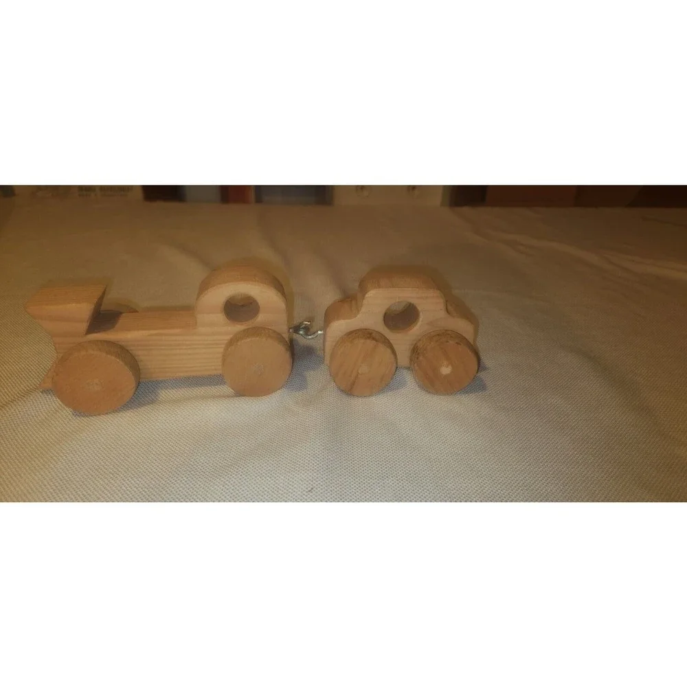 Vintage Handmade Wooden Train Locomotive and Car Signed